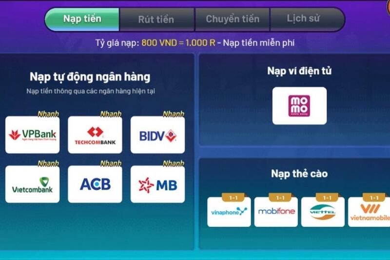 Vô số hình thức nạp tiền Rio66 cho anh em lựa chọn